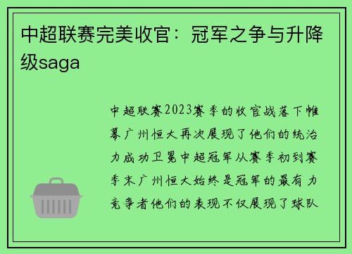 中超联赛完美收官：冠军之争与升降级saga